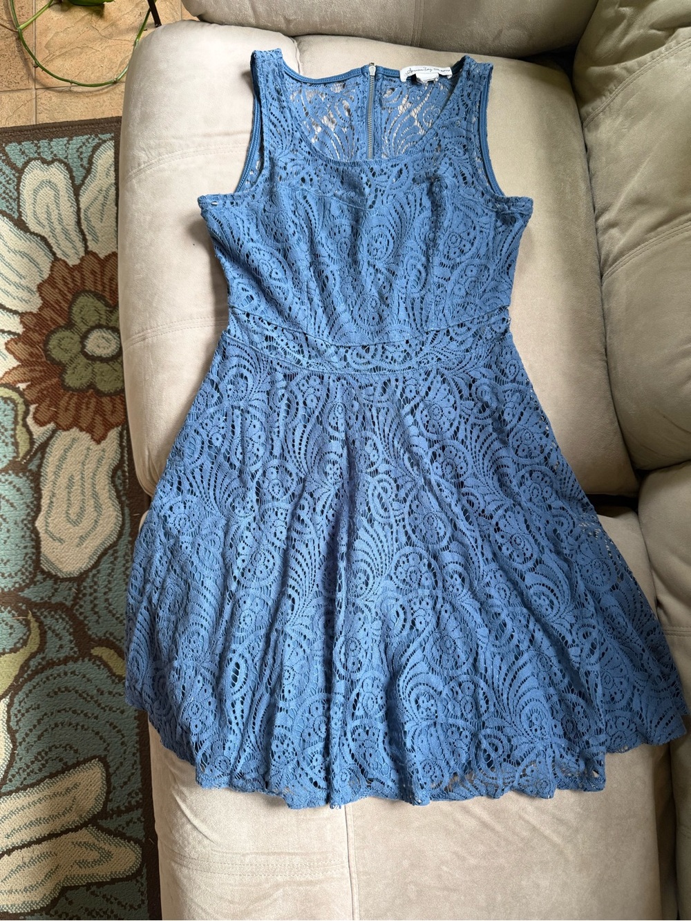 American Rag Dusty Blue Lace Sleeveless Fit-and-Flare Mini Dress